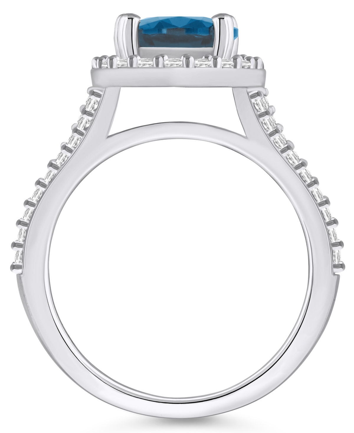 Macy's(3-5/8 ct. t.w.) and Diamond (3/4 ct. t.w.) Halo Ring in 14K White Gold - London Blue Topaz