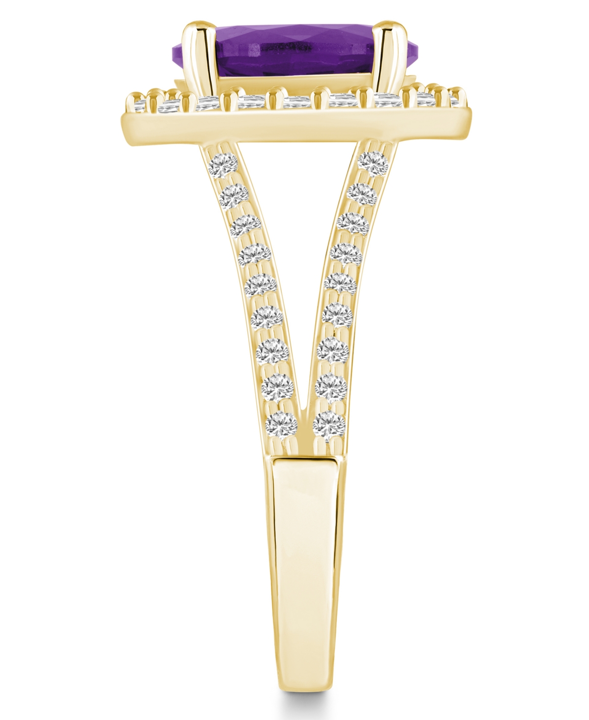 Macy's(2-1/2 ct. t.w.) and Diamond (3/4 ct. t.w.) Halo Ring in 14K Yellow Gold - Amethyst