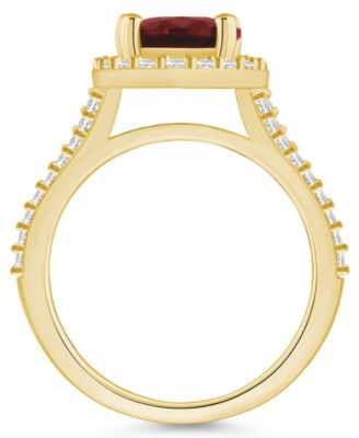 Garnet (3-1/10 ct. t.w.) and Diamond (3/4 ct. t.w.) Halo Ring in 14K Yellow Gold