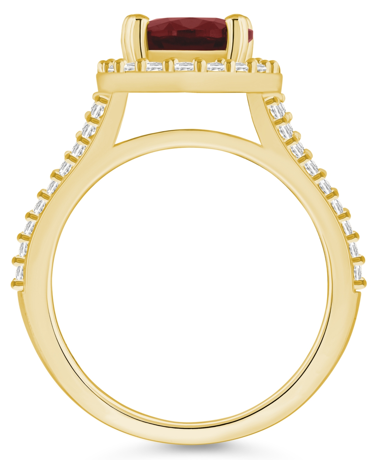 Macy's(3-1/10 ct. t.w.) and Diamond (3/4 ct. t.w.) Halo Ring in 14K Yellow Gold - Garnet