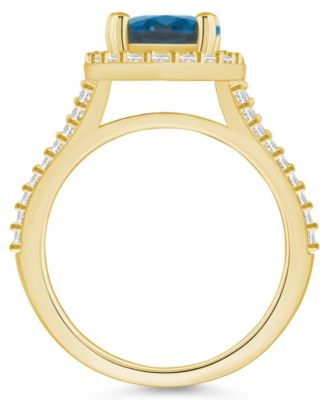 London Blue Topaz (3-5/8 ct. t.w.) and Diamond (3/4 ct. t.w.) Halo Ring in 14K Yellow Gold