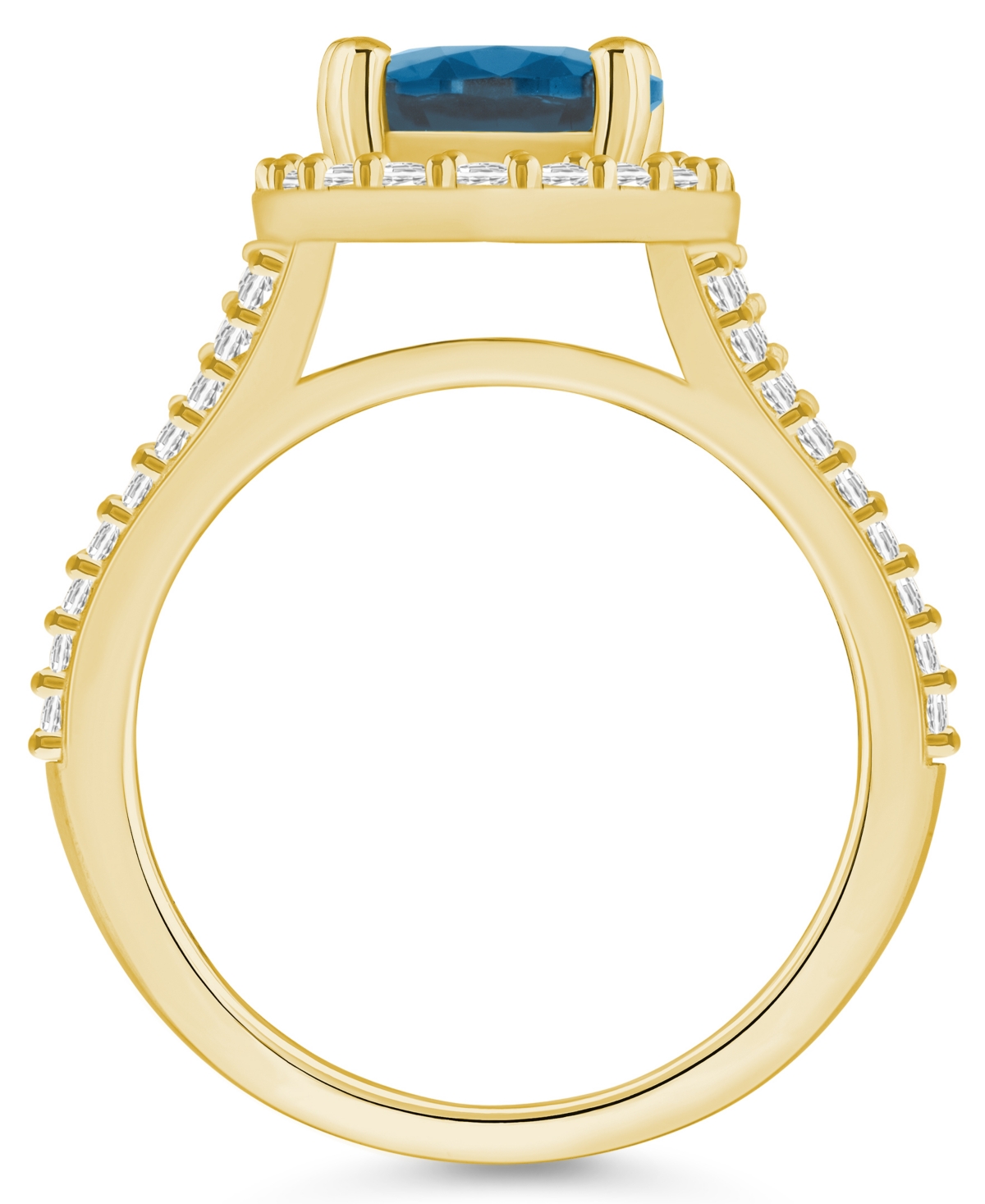 Macy's(3-5/8 ct. t.w.) and Diamond (3/4 ct. t.w.) Halo Ring in 14K Yellow Gold - London Blue Topaz