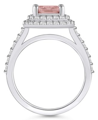 Morganite and Diamond Accent Halo Ring in 14K White Gold