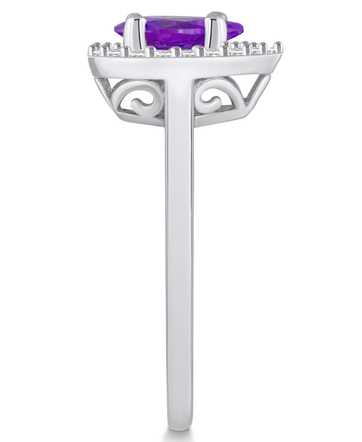 Macy's(7/8 ct. t.w.) and Diamond (1/5 ct. t.w.) Halo Ring in 14K White Gold - Amethyst