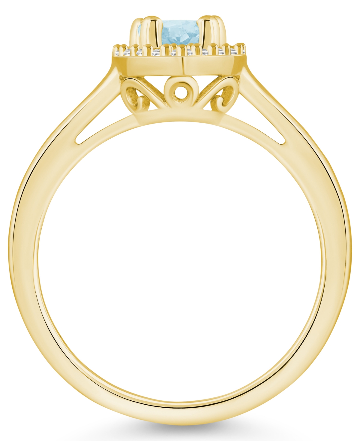 Macy's(3/4 ct. t.w.) and Diamond (1/5 ct. t.w.) Halo Ring in 14K Yellow Gold - Aquamarine