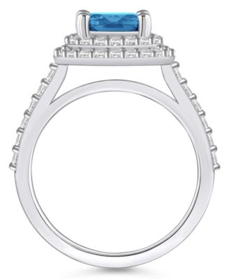 Blue Topaz and Diamond Accent Halo Ring in 14K White Gold
