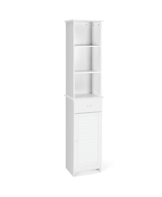 Costway Bathroom Tall Storage Cabinet Freestanding Linen Tower w/ Open  Shelves & Drawer