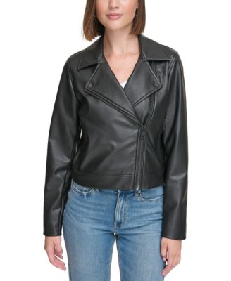 Calvin klein leather moto fashion jacket women's