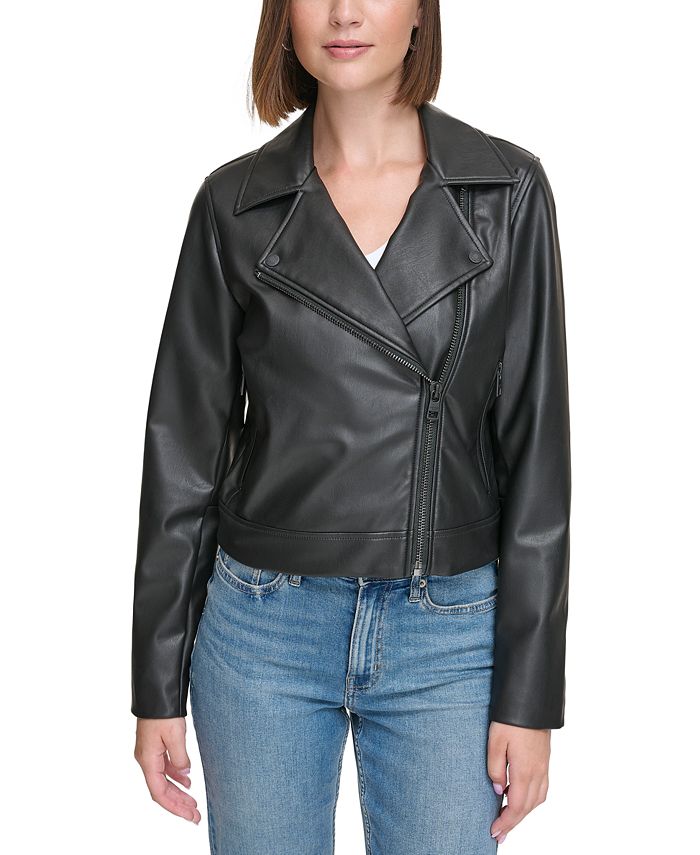 Calvin Klein Jeans Women's Faux-Leather Moto Jacket - Macy's