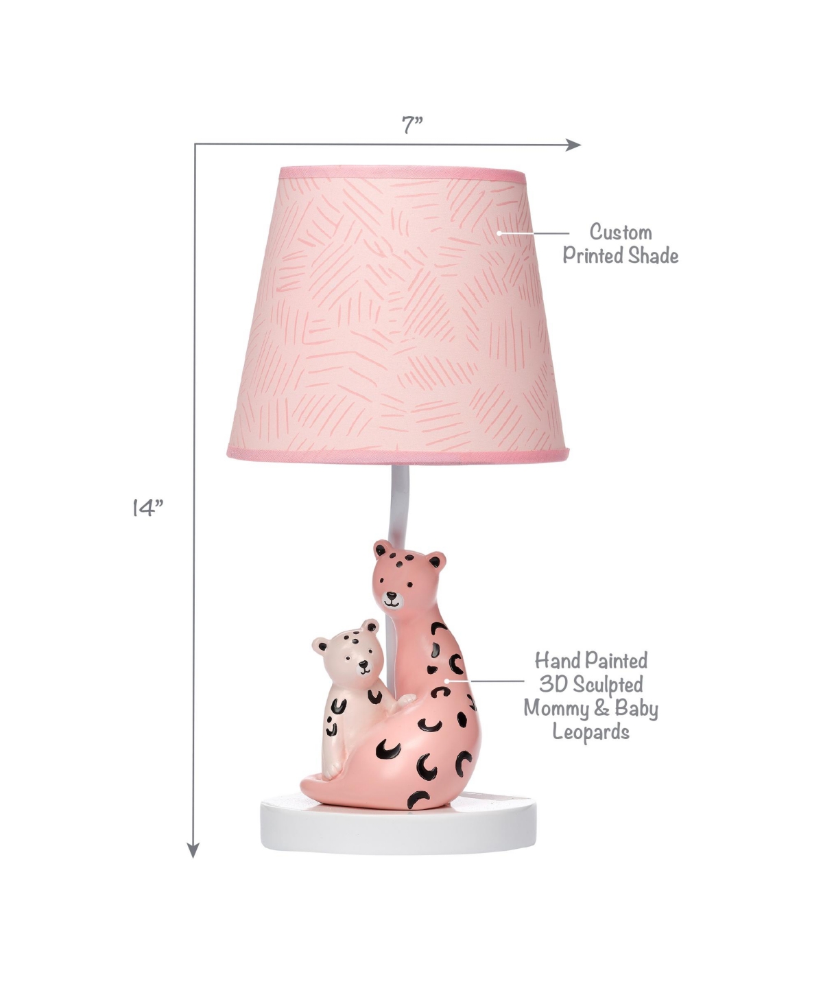 Lambs & Ivy Enchanted Safari Pink Leopard Lamp with Shade & Bulb