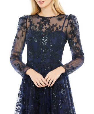 Mac Duggal Women's Embroidered Illusion High Neck A Line Dress - Macy's