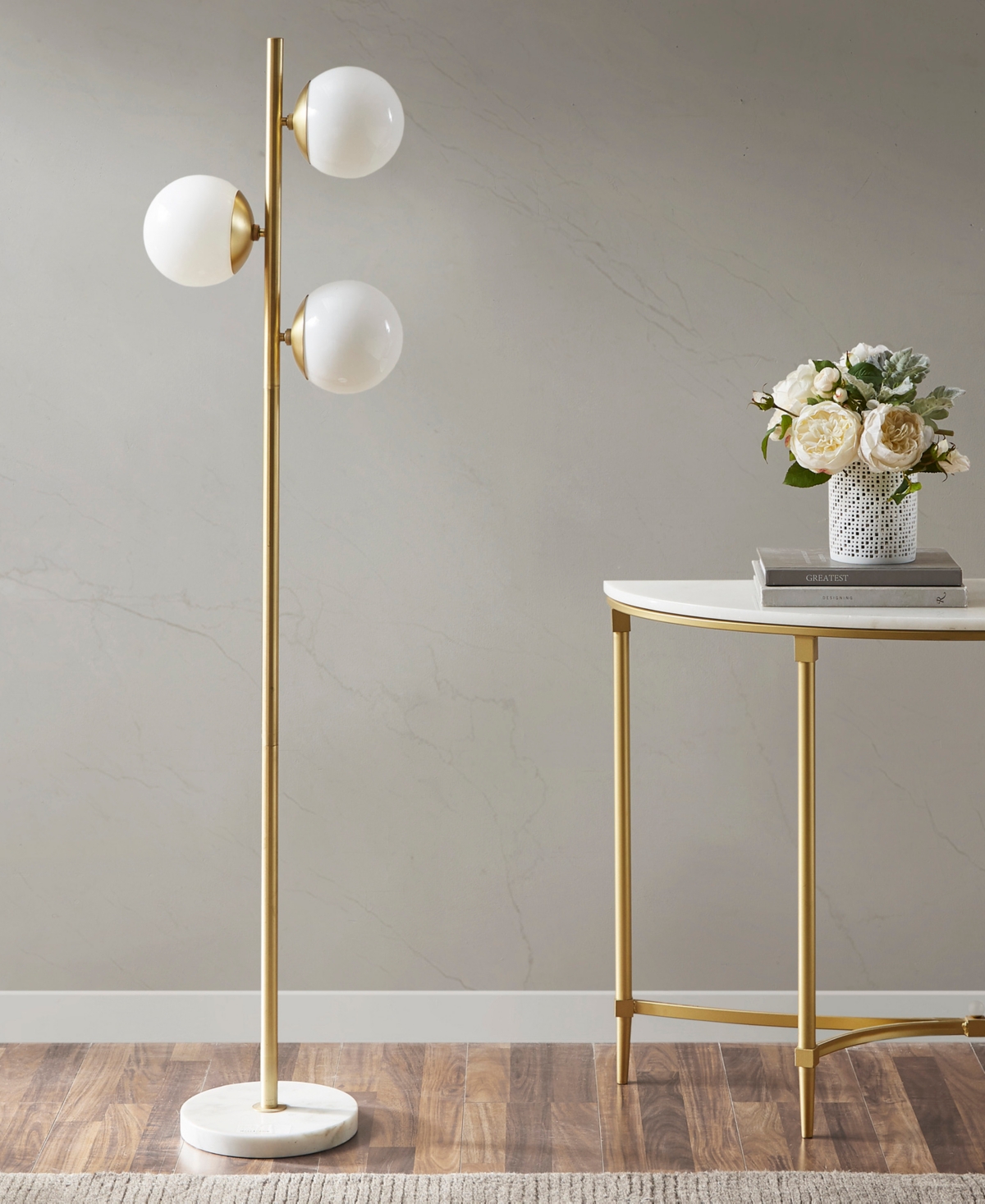 Ink+ivy Holloway 3-globe Light Floor Lamp With Marble Base In Gold