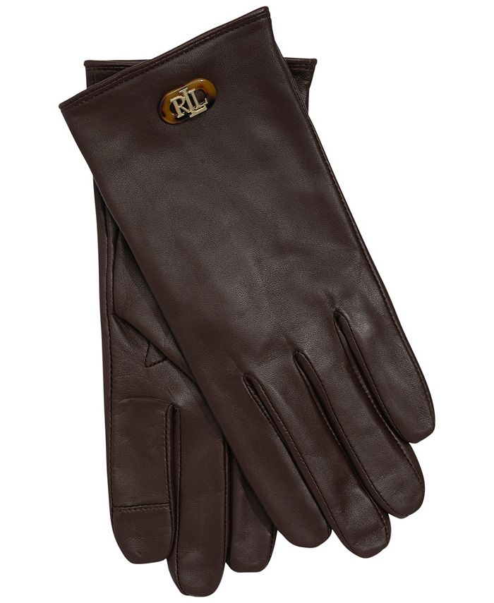 Lauren Ralph Lauren Oval Logo Leather Touch Gloves - Macy's