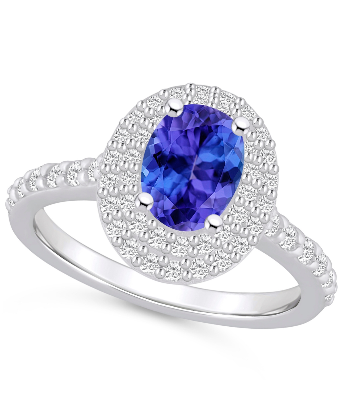 Macy's Tanzanite (1-1/4 Ct. T.w.) & Diamond (5/8 Ct. T.w.) Oval Double Halo Ring In 14k Gold In White Gold