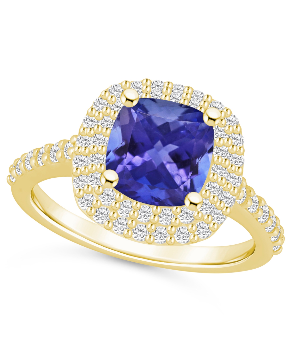 Tanzanite (2-1/3 ct. t.w.) & Diamond (5/8 ct. t.w.) Cushion Halo Statement Ring in 14k- GOLD