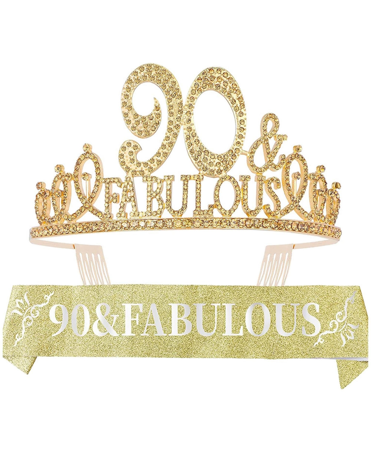 90th Birthday Gifts for Women, 90th Birthday Crown and Sash for Women, 90th Birthday Decorations for Women, 90th Birthday Party Favors, 90t