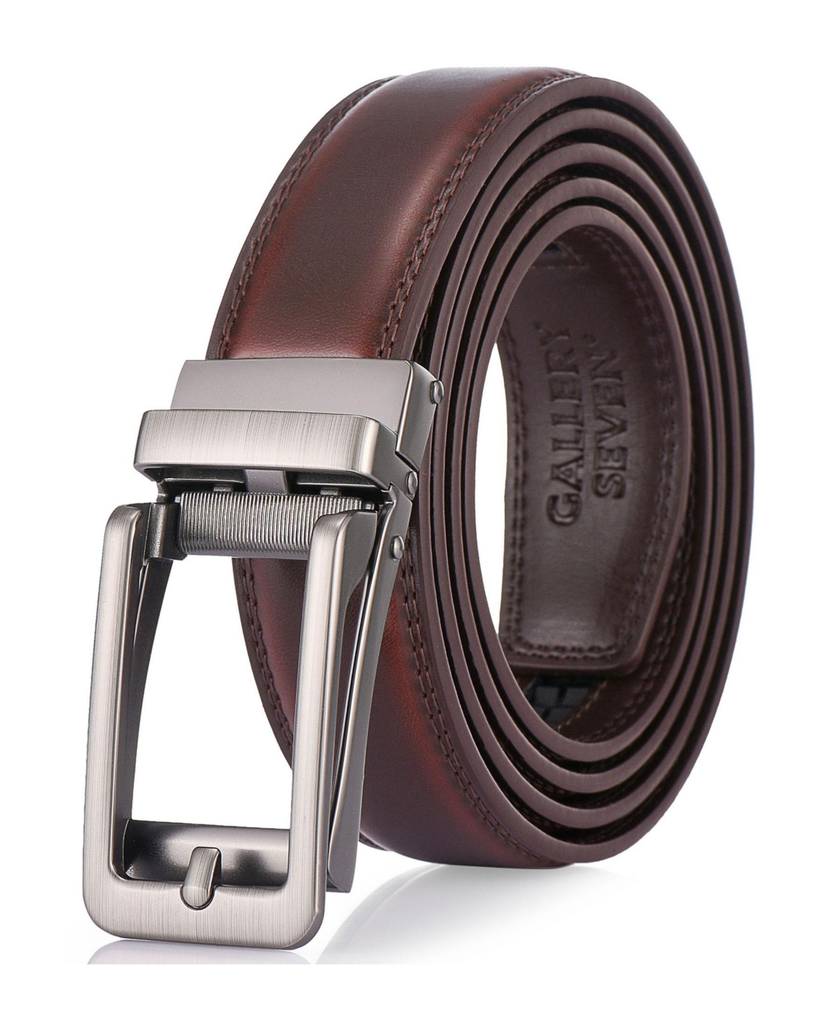 Men's Classic Keen Design Leather Ratchet Belt - Rich mahogany