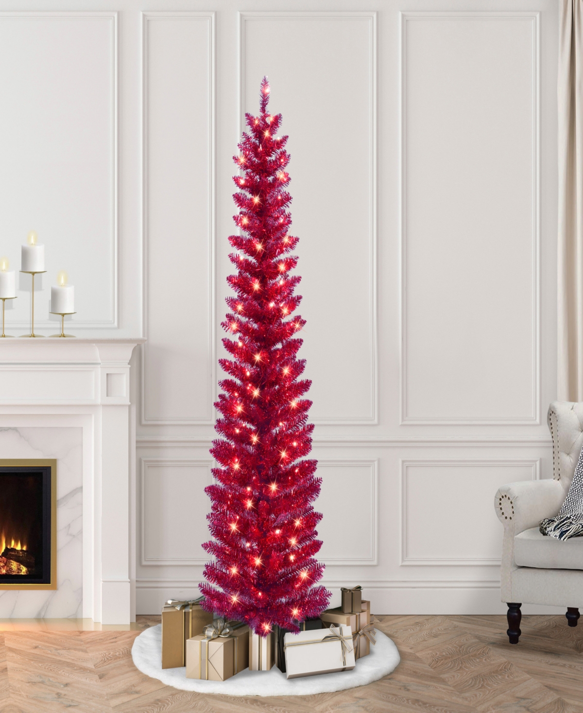Puleo 6' Pre-lit Tinsel Artificial Tree In Red