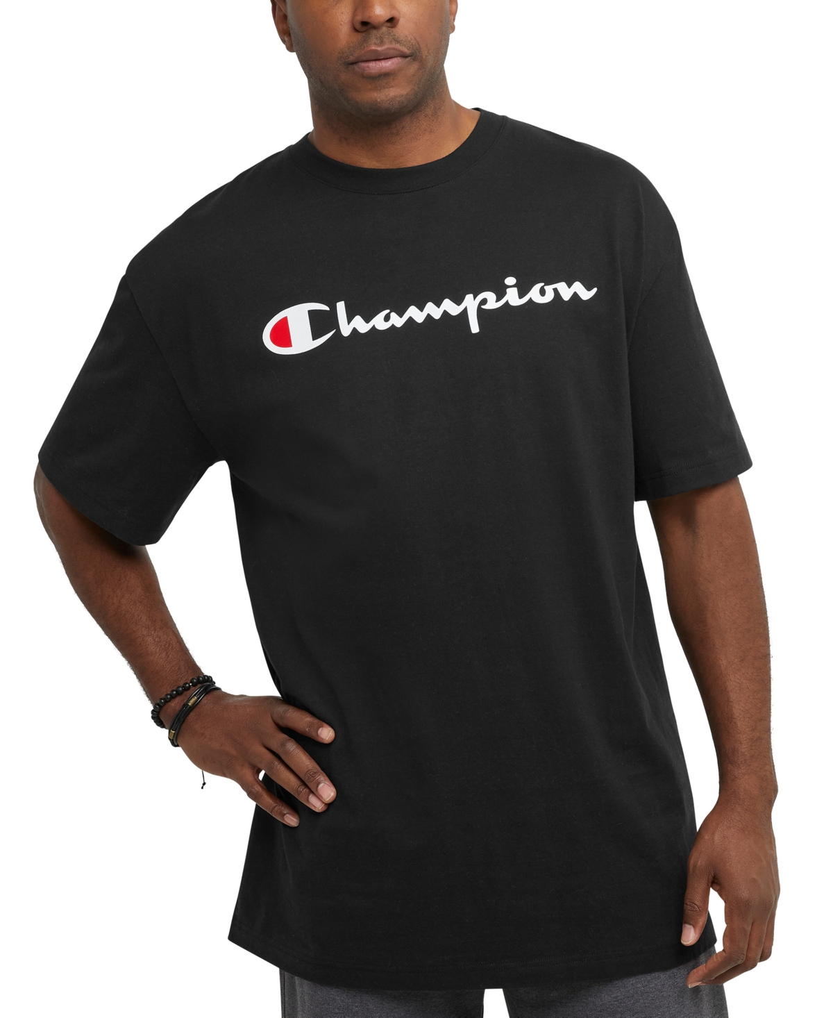 Champion Men's Big & Tall Classic Standard-fit Logo Graphic T-shirt In Black