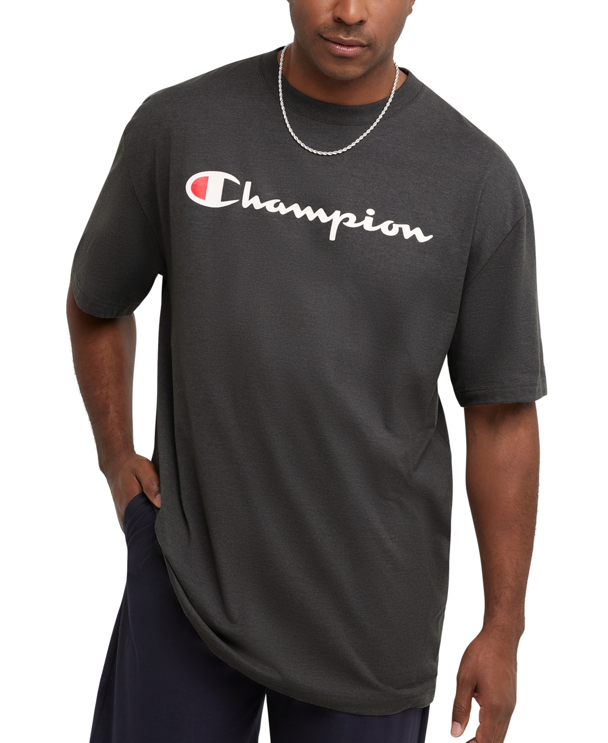 Champion Men's Big & Tall Classic Standard-fit Logo Graphic T-shirt In Granite Heather