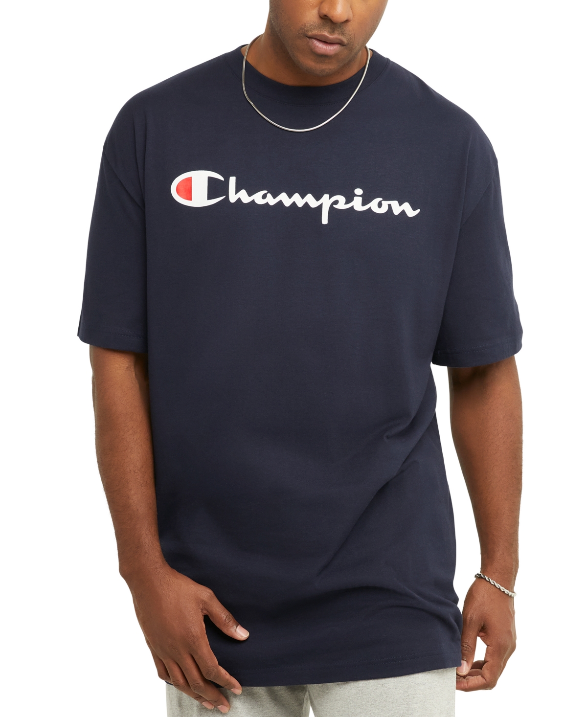 Champion Men's Big & Tall Classic Standard-fit Logo Graphic T-shirt In Navy