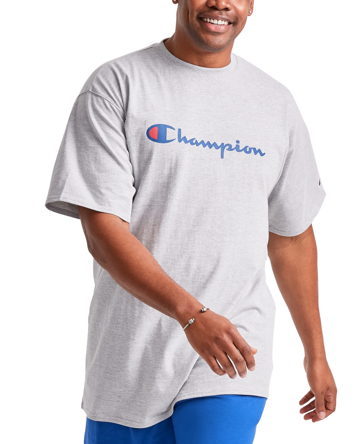 Shop Champion Men's Big & Tall Classic Standard-fit Logo Graphic T-shirt In Oxford Grey