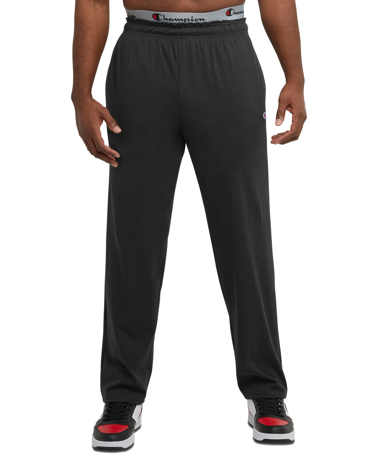 Champion Men's Big & Tall Standard-fit Jersey-knit Track Pants In Black