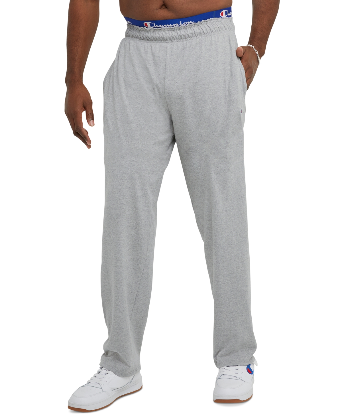 Champion Men's Big & Tall Standard-fit Jersey-knit Track Pants In Oxford Grey