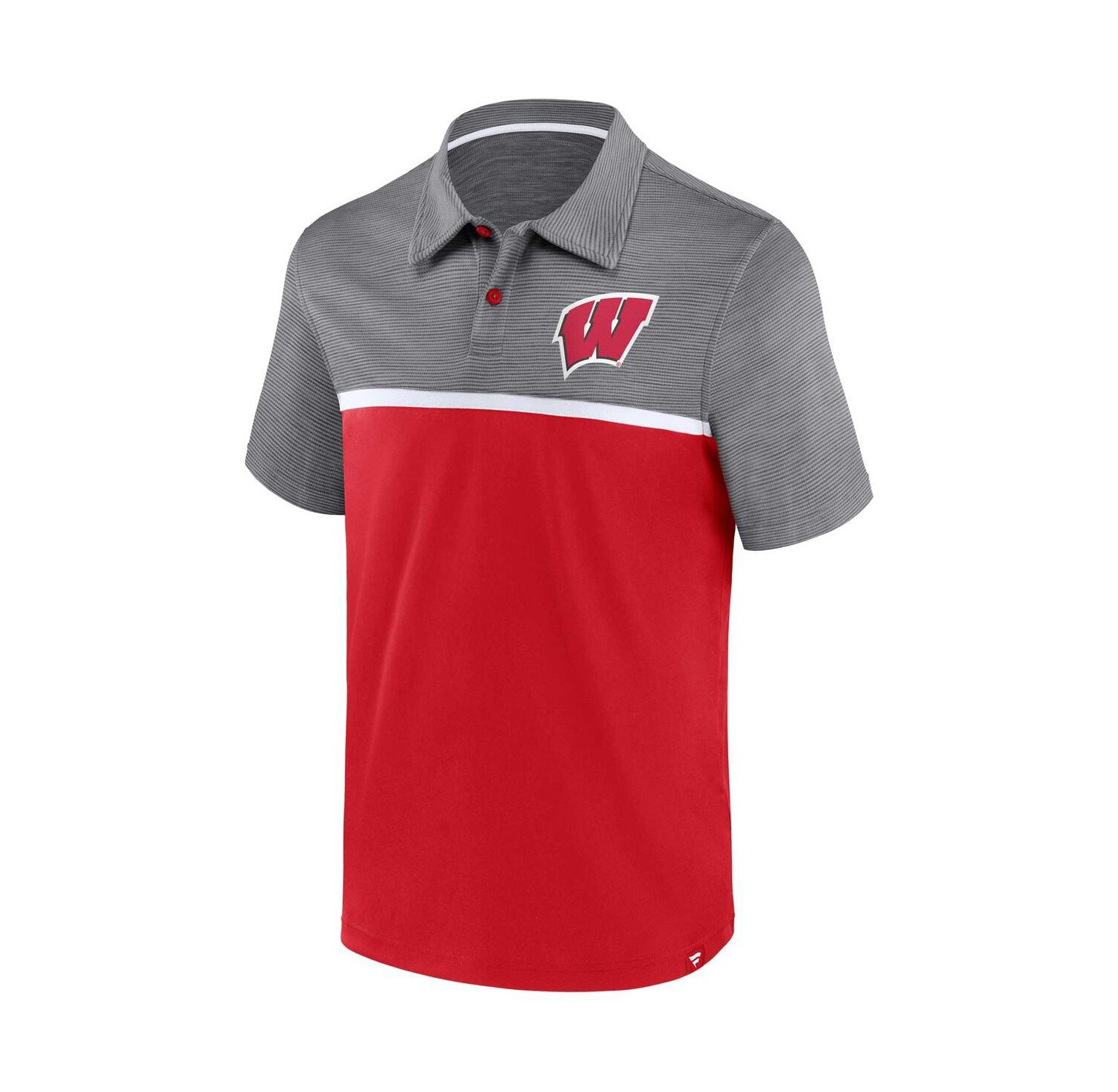 Men's Red, Gray Wisconsin Badgers Polo Shirt
