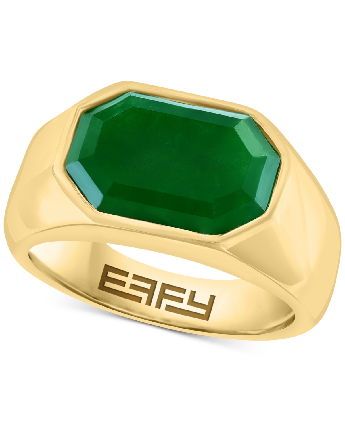 Effy Collection Effy Men's Jade Octagon Ring In 14k Gold-plated Sterling Silver In Gold Over Silver