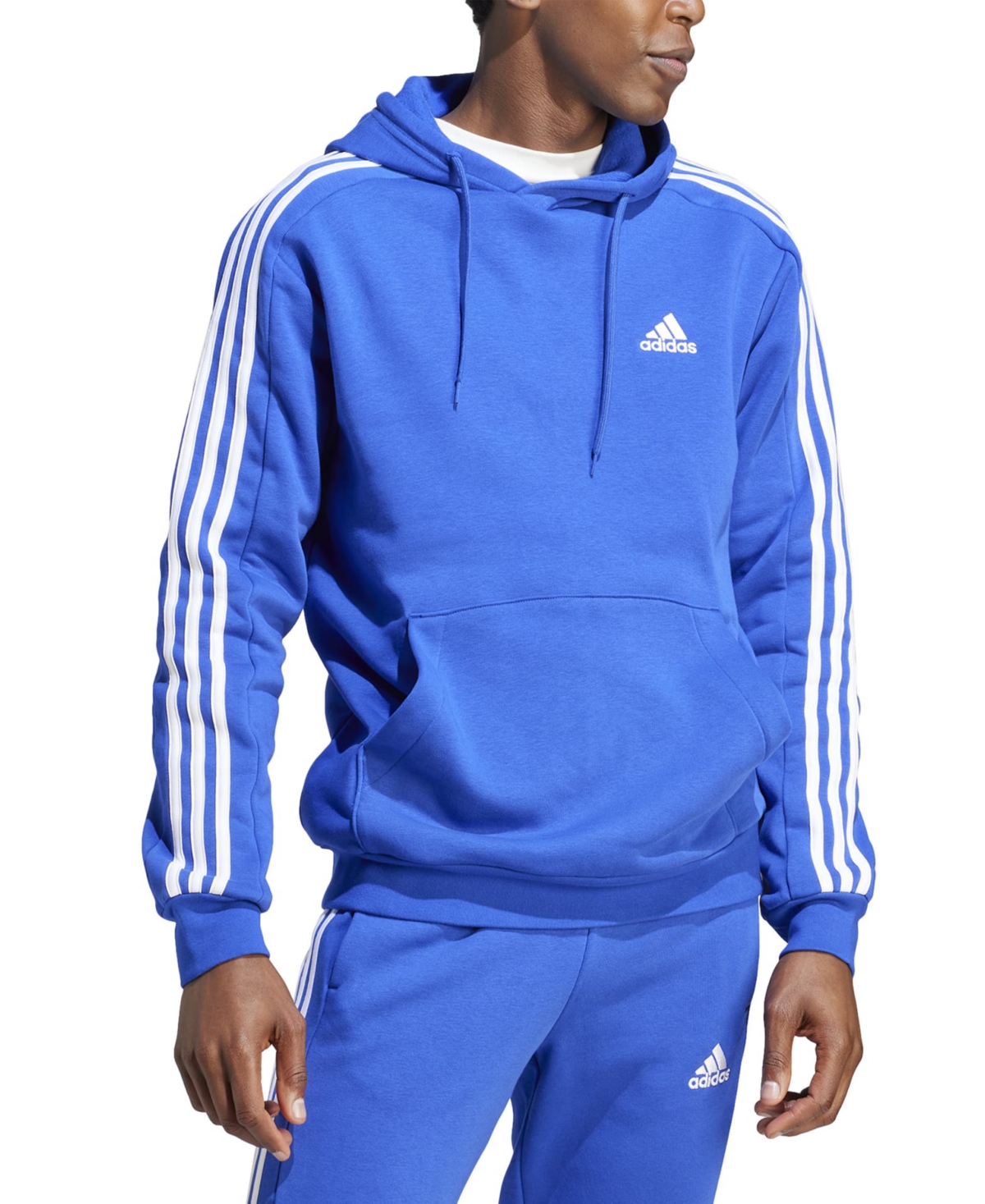 Adidas Originals Adidas Men's Essentials 3-stripes Regular-fit Fleece Hoodie, Regular & Big & Tall In Lucid Blue / Wht