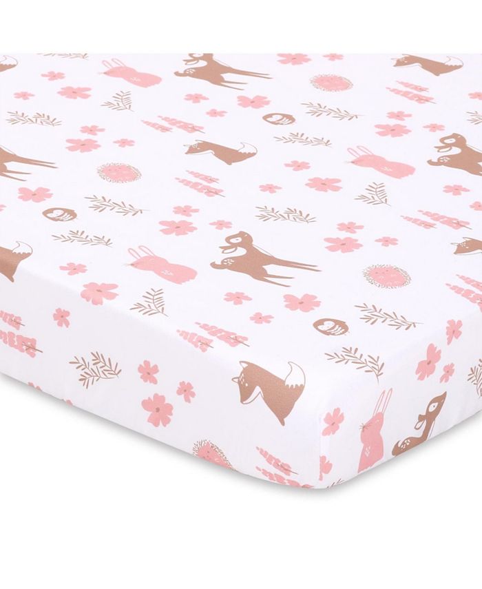 The Peanutshell Woodland Floral 3Pack Fitted Playard Sheets in Pink