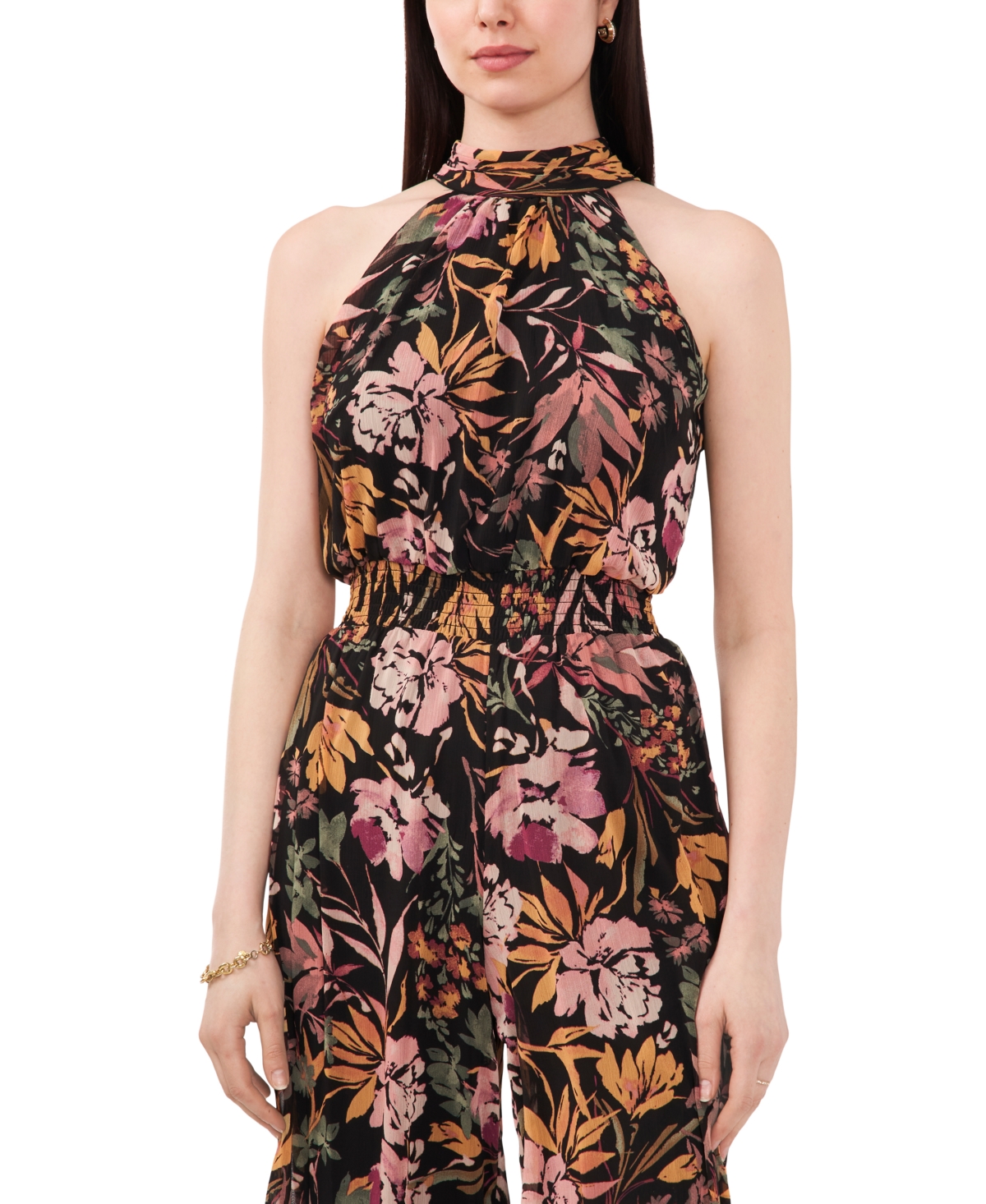 Msk Petite Floral Print Halter Neck Chiffon Jumpsuit Black Multi Smart Closet