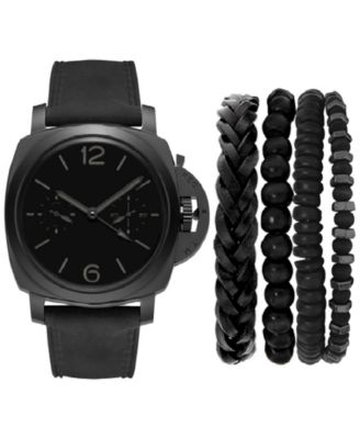 American Exchange - Men's Black Leather Strap Watch 44mm Gift Set