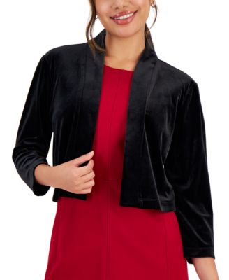 Petite Velvet Open-Front 3/4-Sleeve Shrug Sweater