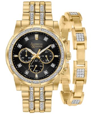 American Exchange Mens Crystal Bracelet Watch 46mm Gift Set - Silver 26$