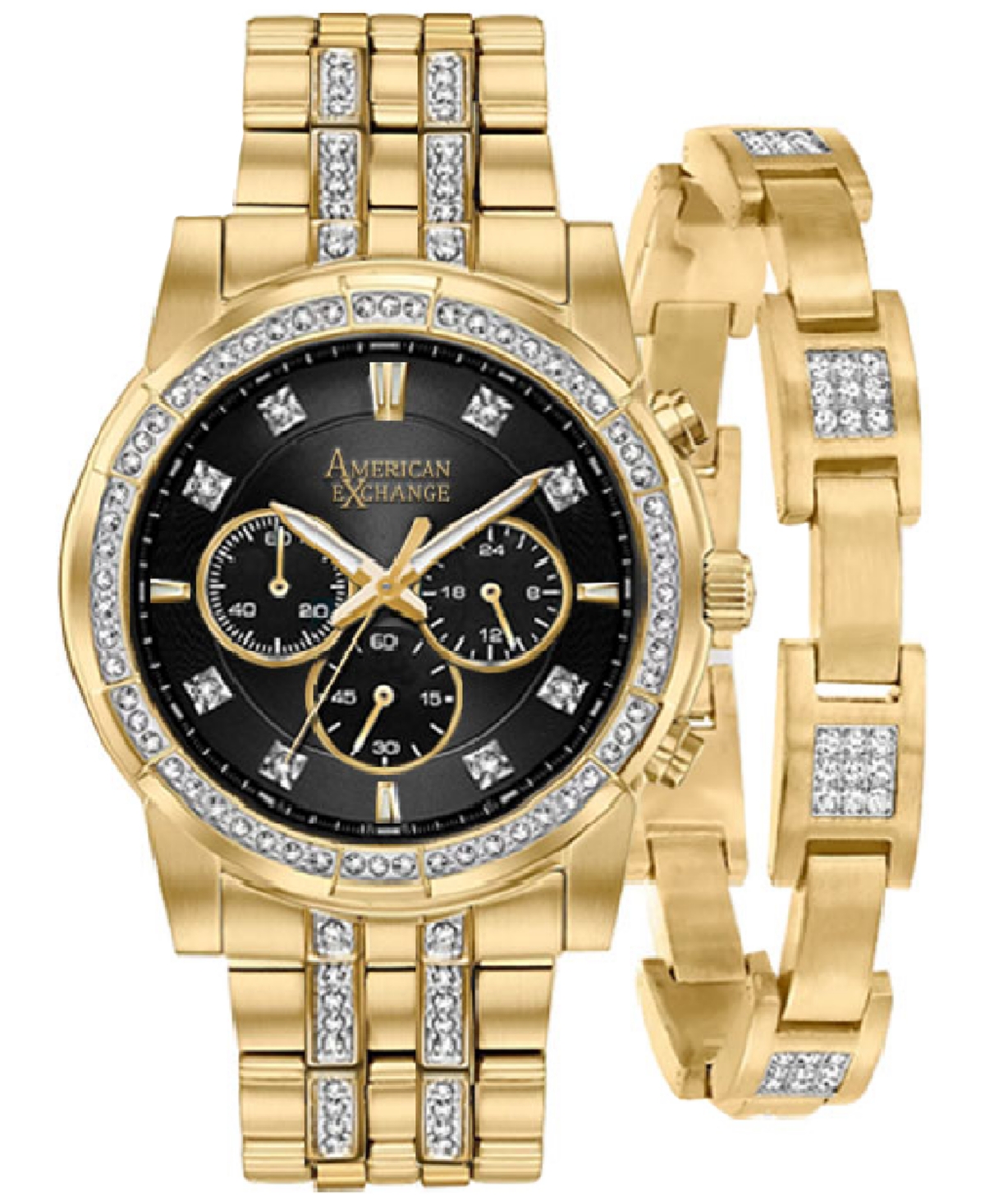 Men's Crystal Bracelet Watch 46mm Gift Set - Black