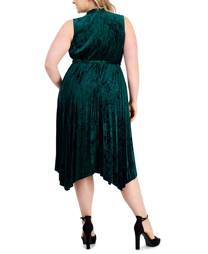 Tahari ASL Plus Size PleatedSkirt Crushed Velvet Midi Dress Macy's