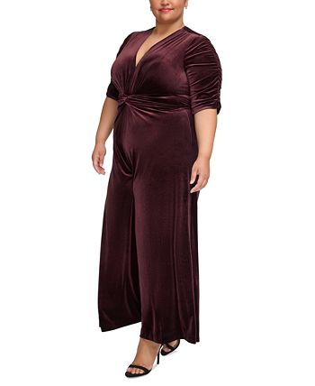 Vince Camuto Plus Size Cat V Neck Twist Detail Velvet Jumpsuit