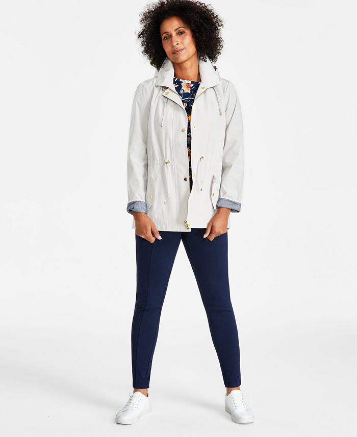 Women's Cotton Printed 3/4-Sleeve Top, High-Rise Ponté-Knit Pants & Hooded  Anorak, Created for Macy's
