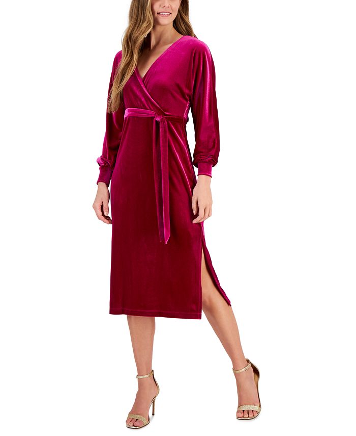 Taylor Women s Velvet Tie Waist A Line Dress Macy s