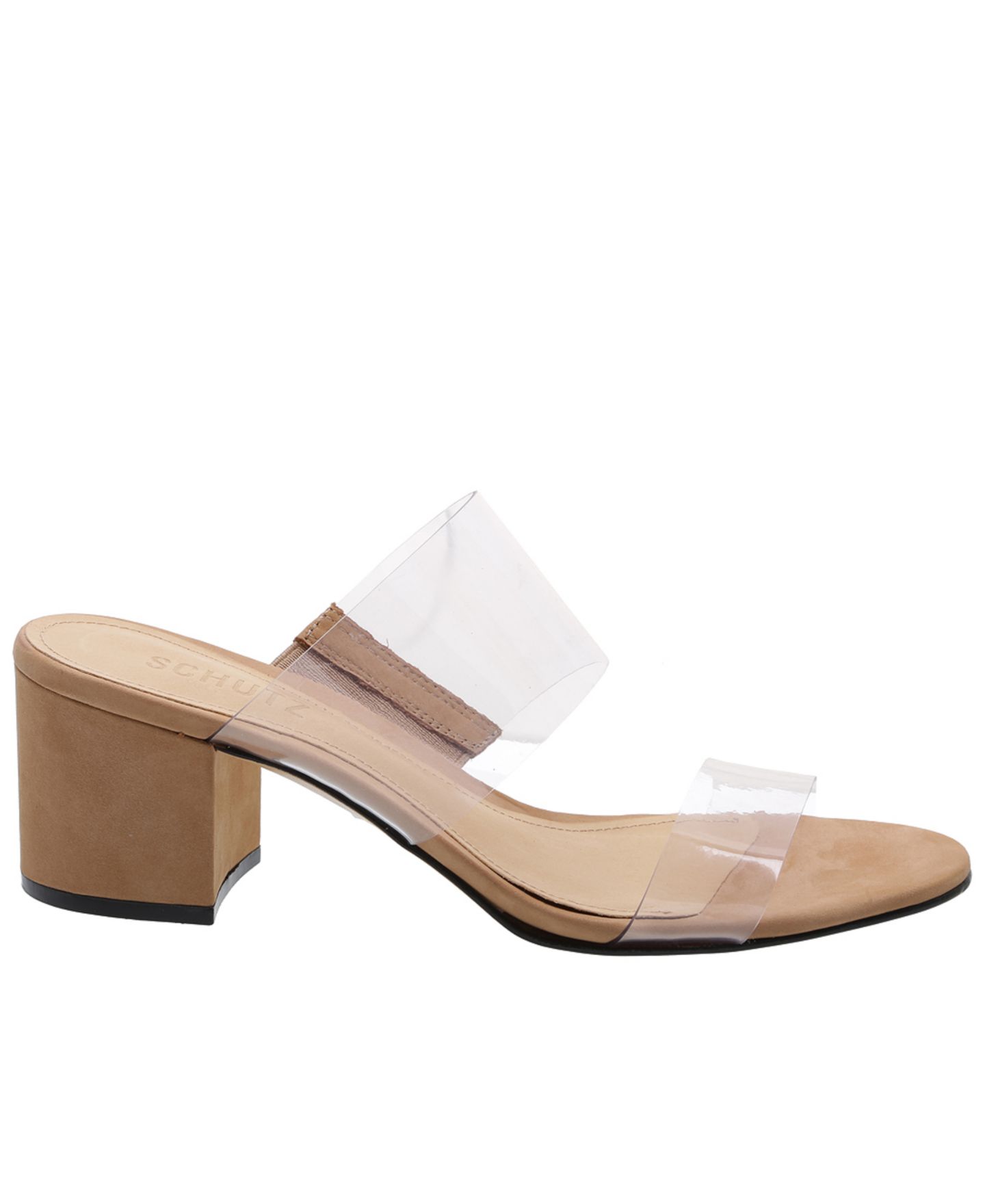 Женские сандалии Schutz Victorie Mid Block Heel, цвет: Медовый бежевый / Прозрачный — фото 1