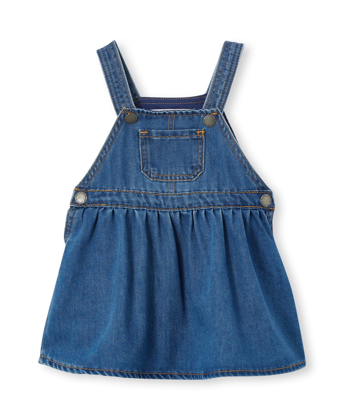 Shop Cotton On Baby Girls Lara Denim Pinafore Dress In Sorrento Dark Blue