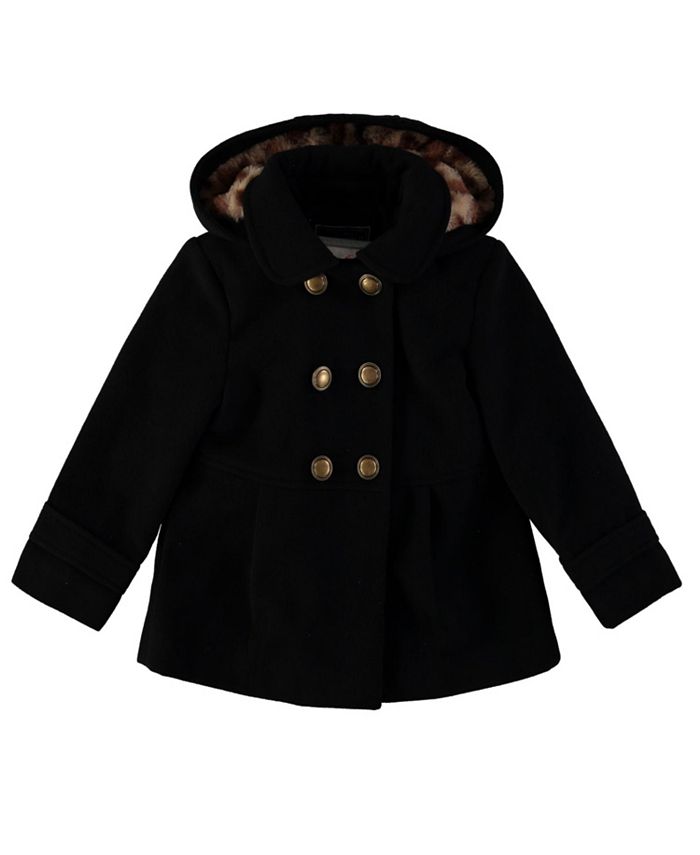 Toddler and Little Double Breasted Coat with Leopard Lined Hood