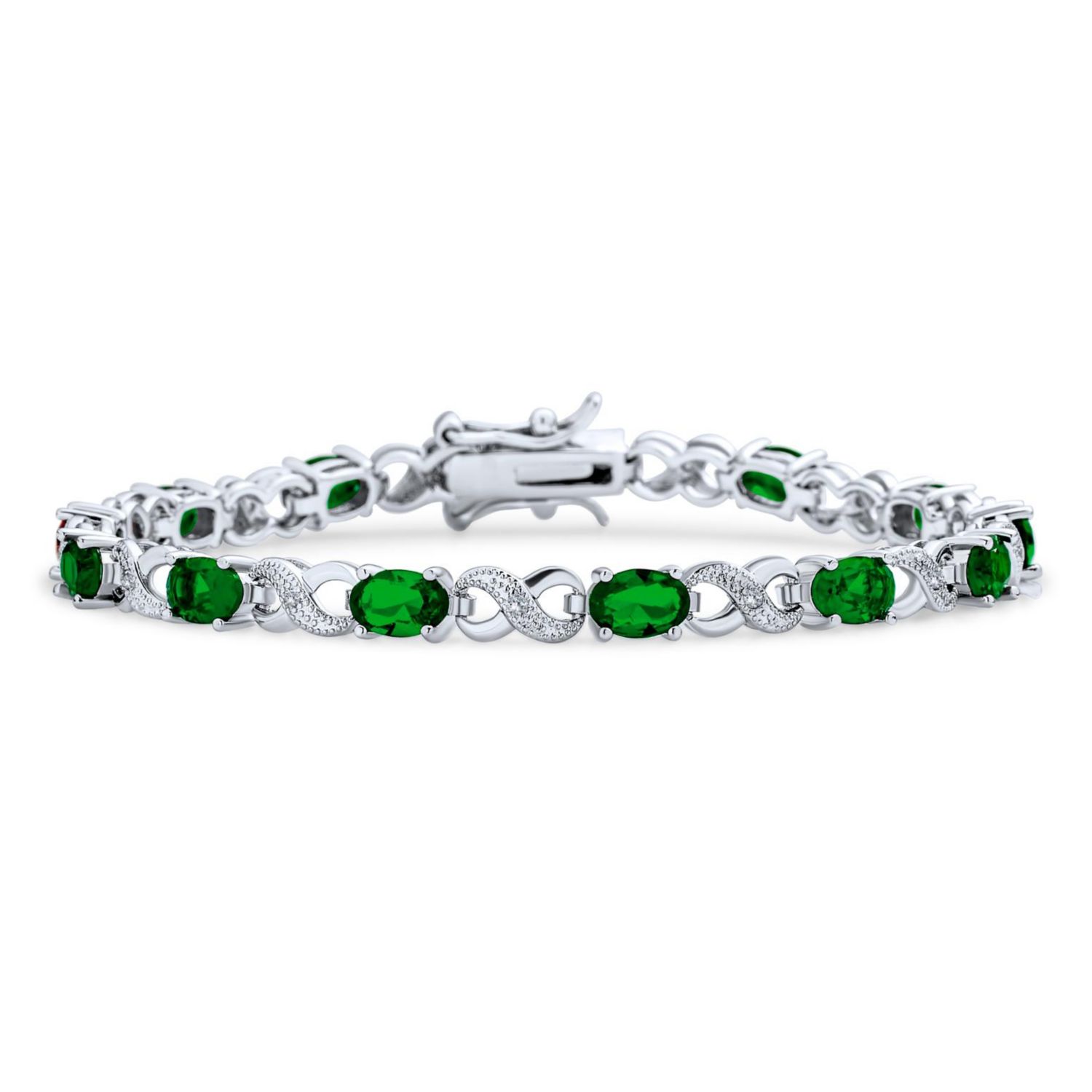 Birthstone Dark Pink Color CZ Oval Infinity Tennis Bracelet Silver Plated