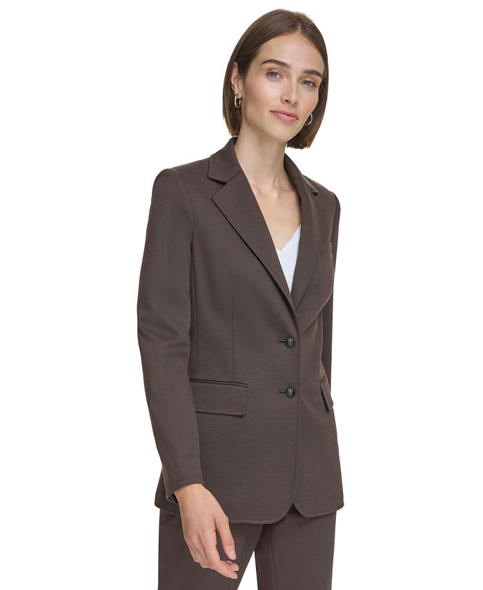 Calvin Klein Women's Fitted Long Sleeves Two Button Blazer Navy Size 4P