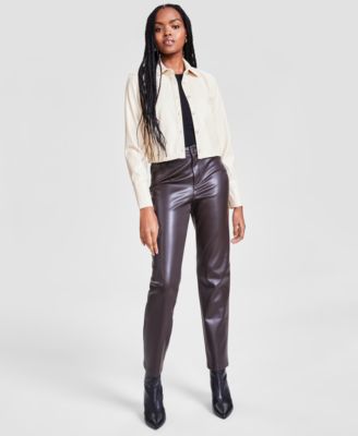 Womens Faux Leather Jacket Long Sleeve Bodysuit Faux Leather Pants Created For Macys