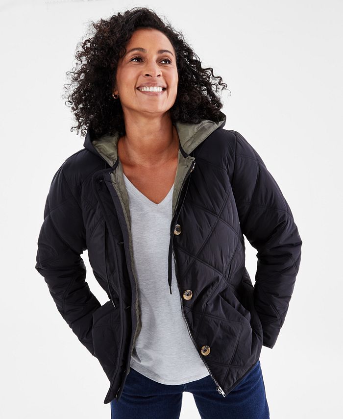 Petite Long Sleeve Hooded Quilted Jacket, Created for Macy's
