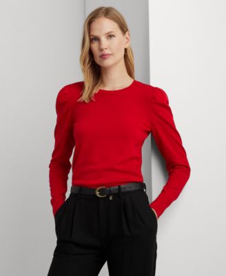 Lauren Ralph Lauren - Women's Cotton-Blend Puff-Sleeve Sweater