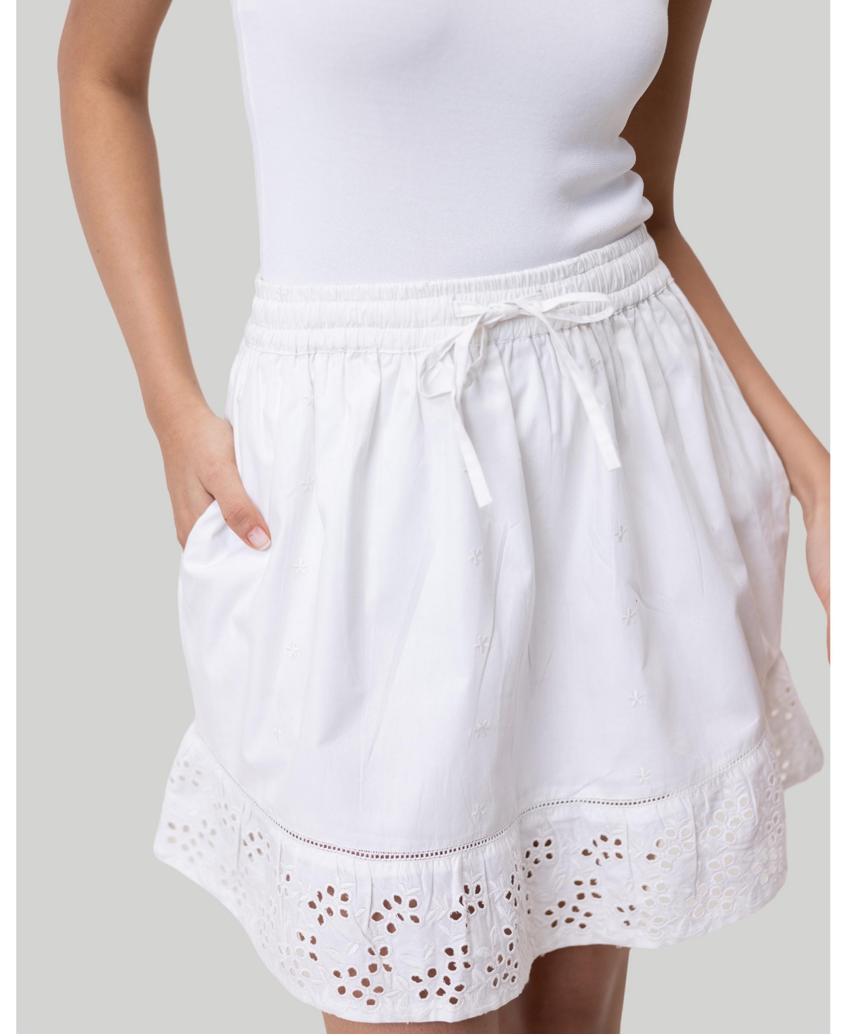 Women's Drawstring Short Skirt - Coconut white